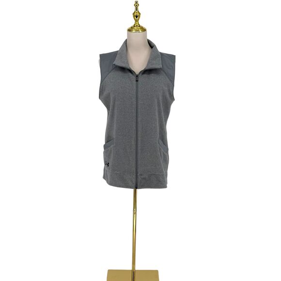 Under Armour Vest Women's MEDIUM ColdGear Gray Fleece Zip Pocket Loose Athletic - Picture 5 of 13